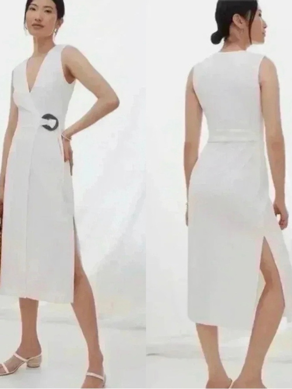 ANTHROPOLOGIE HUTCH Textured Midi Belted Wrap Knit White Dress Sz XS